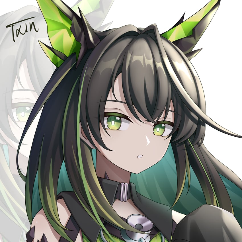 明日方舟、Mon3tr (明日方舟) 1名女孩 露肩 黑发 黑色夹克 连衣裙