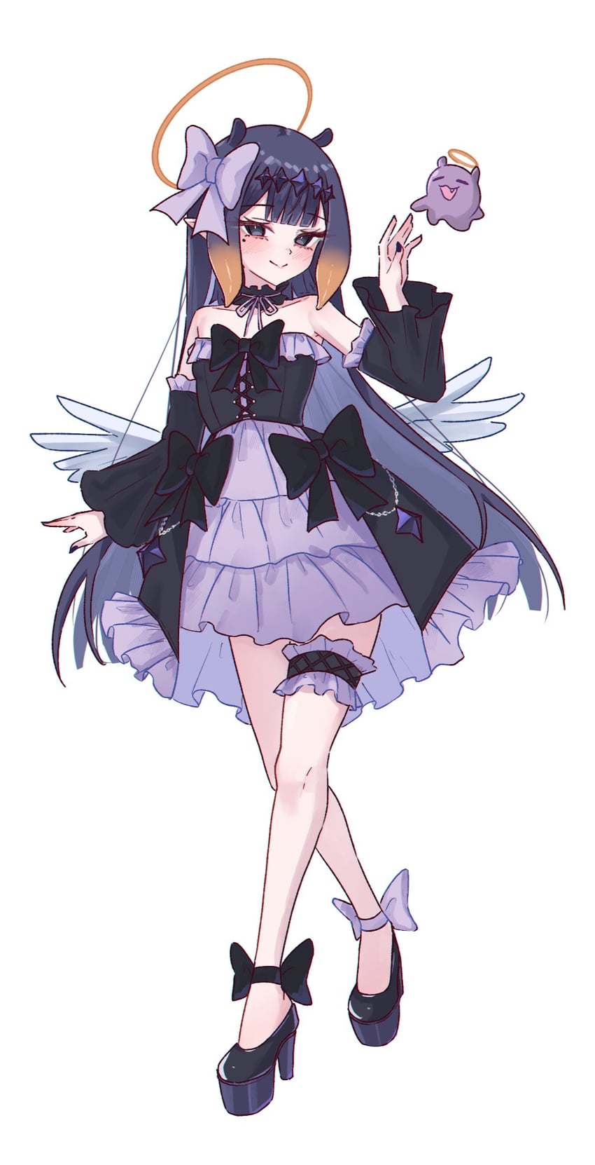 Hololive、Hololive英语、一伊那尔栖 1名女孩 替换服装 脚踝蝴蝶结 露肩 黑色蝴蝶结
