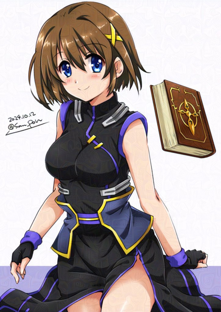 魔法少女奈叶、魔法少女奈叶、魔法少女奈叶 A's 1名女孩 手臂支撑 黑色手套 蓝眼 书