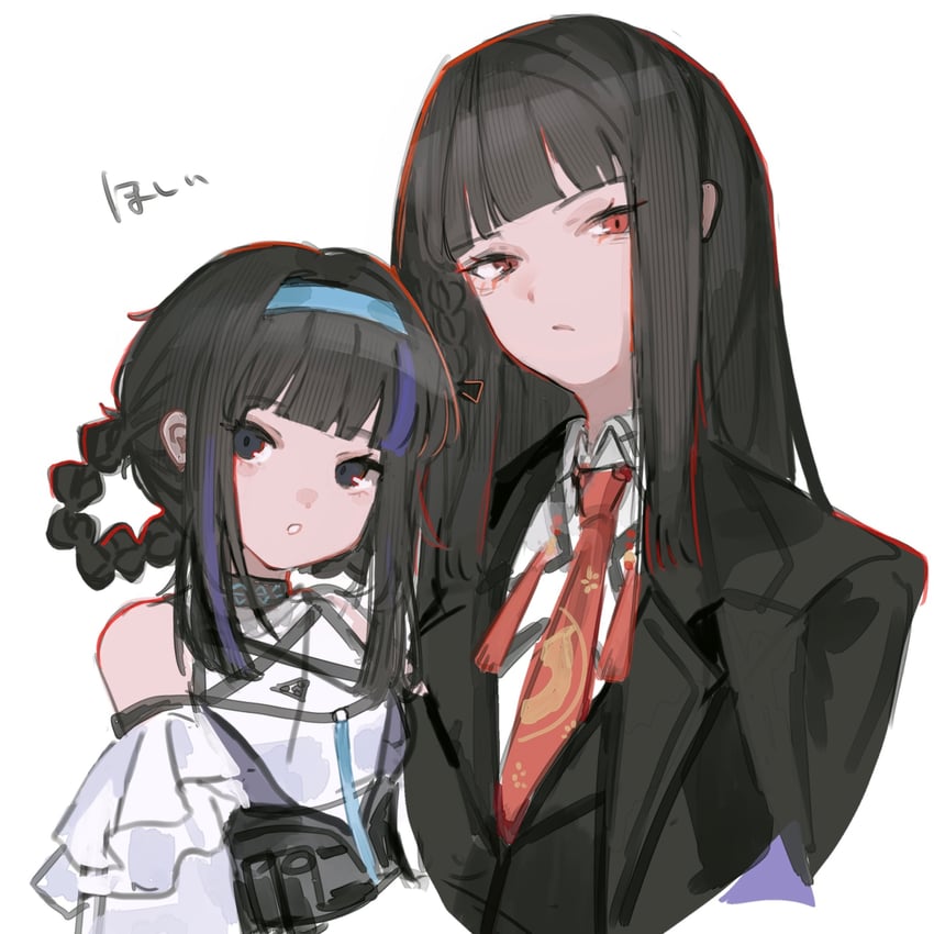 明日方舟、边狱公司、Project Moon 2名女孩 黑瞳 黑发 黑色夹克 辫子