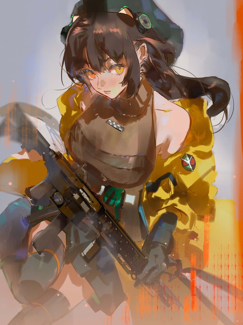 原创 1名女孩 贝雷帽 黑色连衣裙 黑色手套 黑色过膝袜