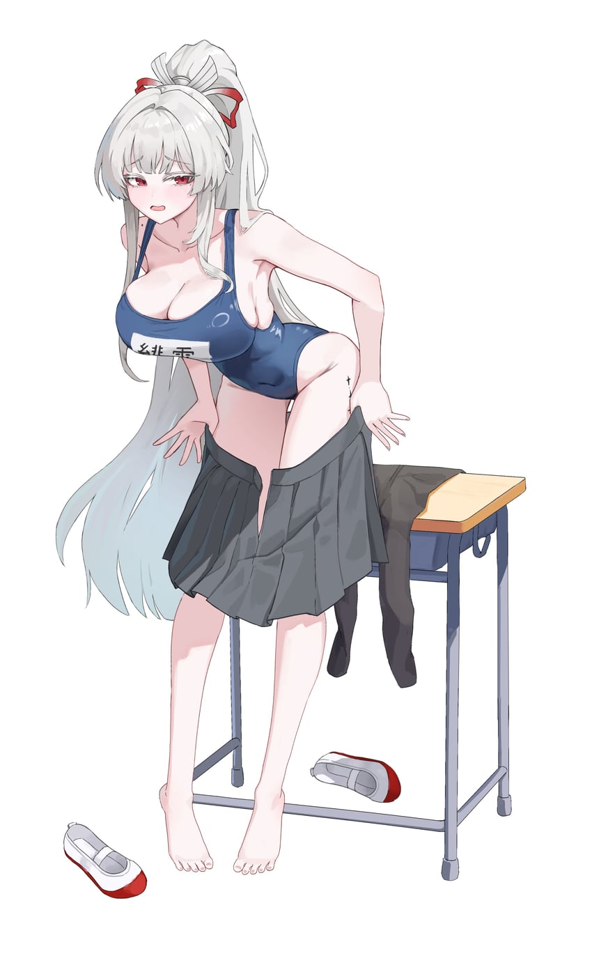 鸣潮、灯灯 (鸣潮) 1名女孩 替换服装 赤脚 乳沟 黑色裙子