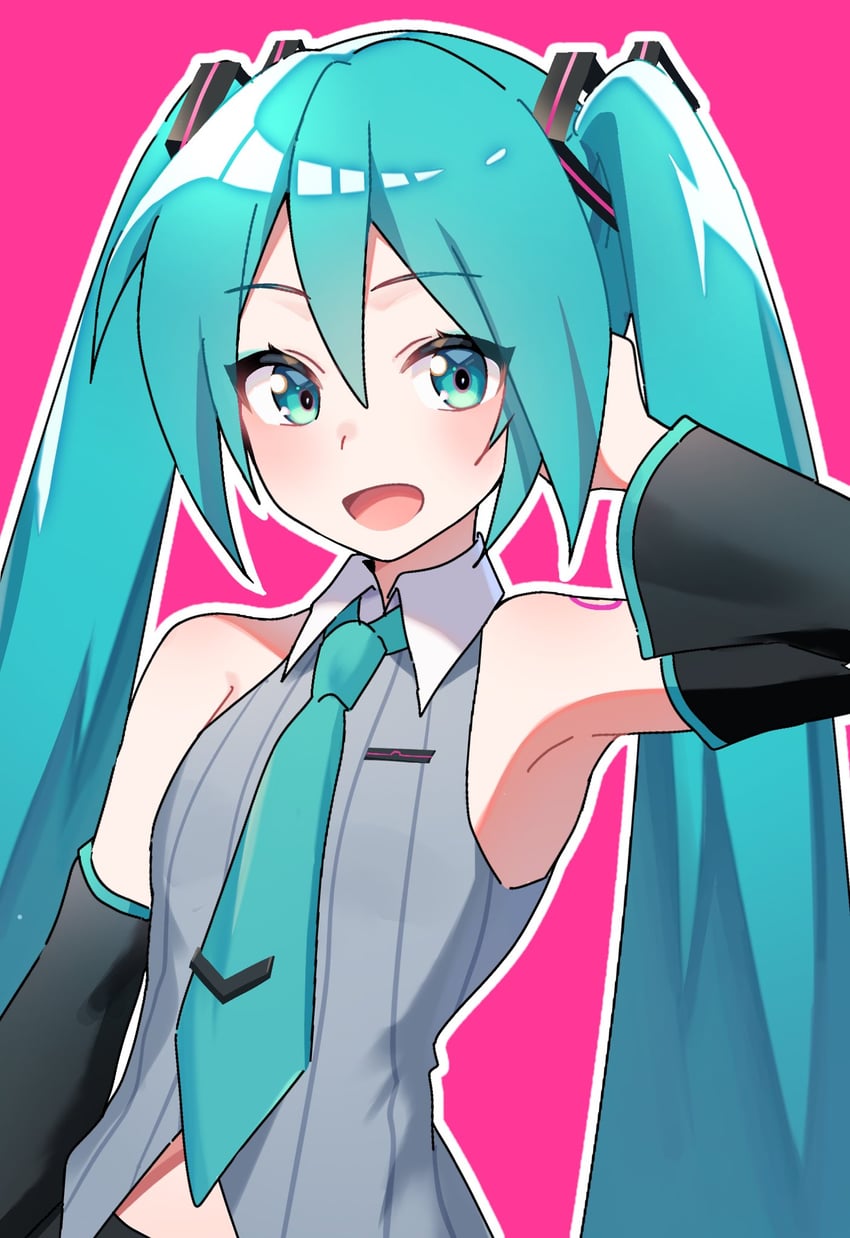VOCALOID、初音未来、初音未来 (Vocaloid6) 1名女孩 水色瞳 水色发 水蓝色领带 水蓝色饰边