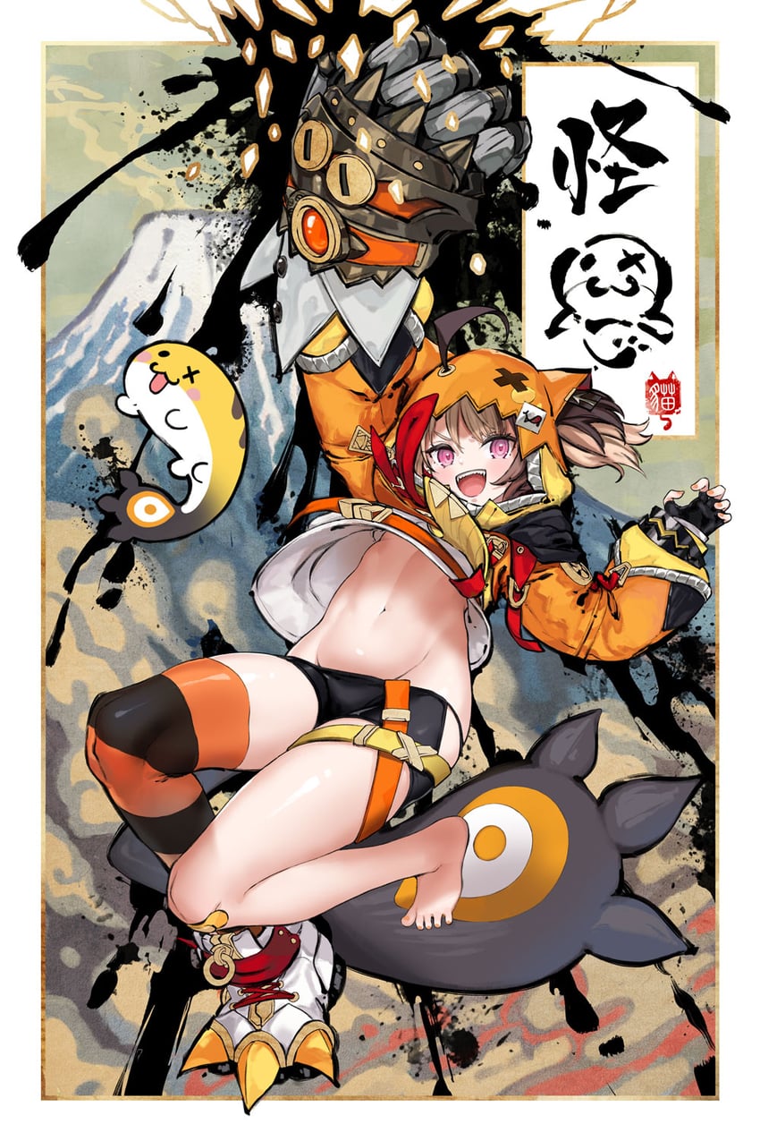 Hololive、Hololive英语、Gigi Murin 1名女孩 呆毛 黑色手套 黑色短裤 黑色过膝袜
