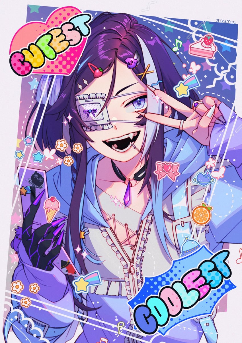 HOLOSTARS、Holostars English、万象院八华 1名男孩 :D 鸟形发饰 黑色项圈 黑色手部