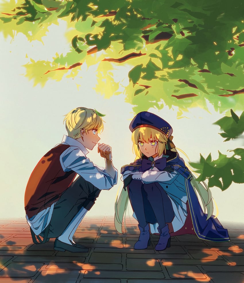 Fate/Grand Order、Fate/strange Fake、Fate系列 1名男孩 1名女孩 黑色蝴蝶结 黑色手套 黑裤子