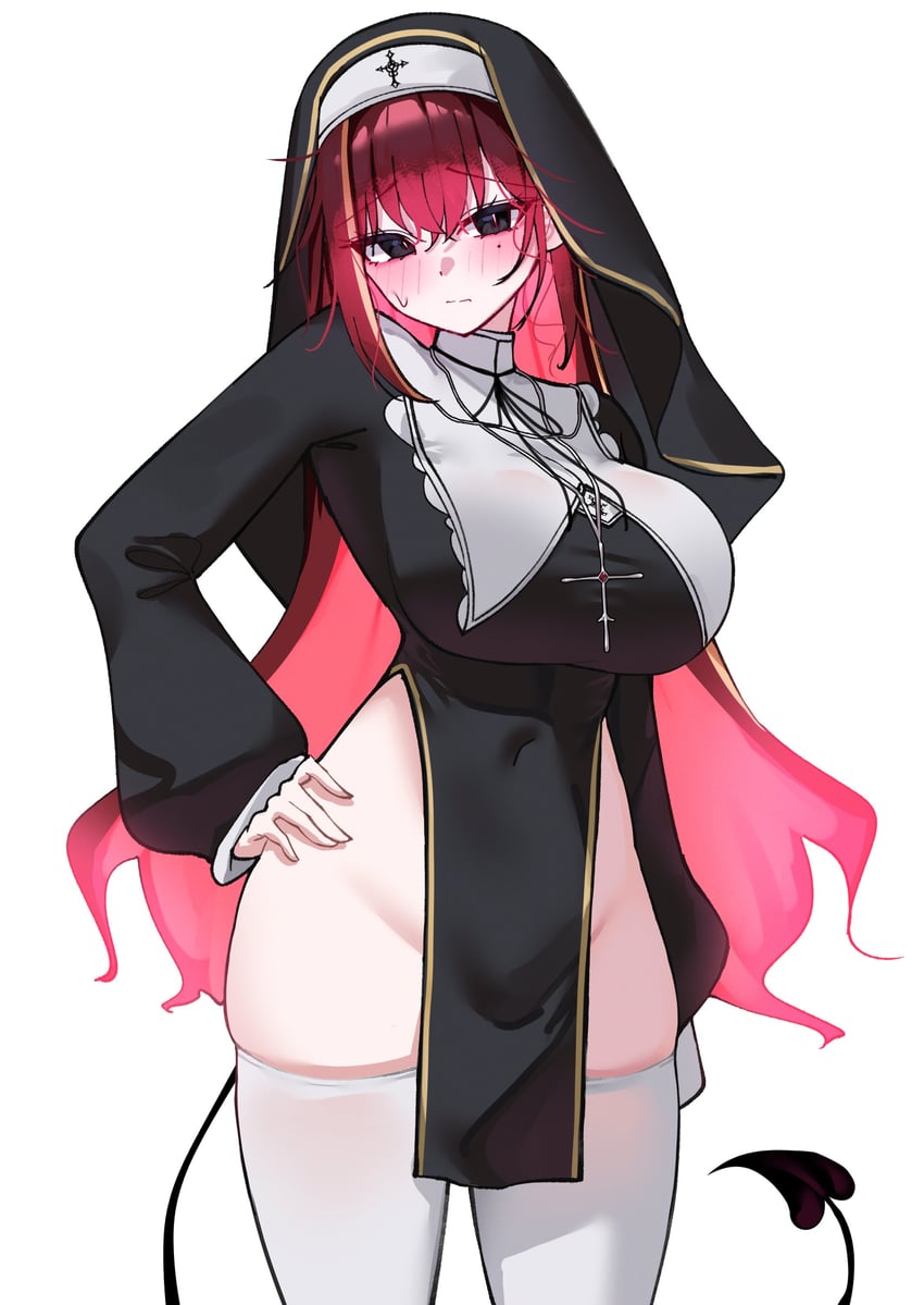 Stellive、绯音丽濑 1名女孩 脸红 乳房 恶魔娘 恶魔尾巴