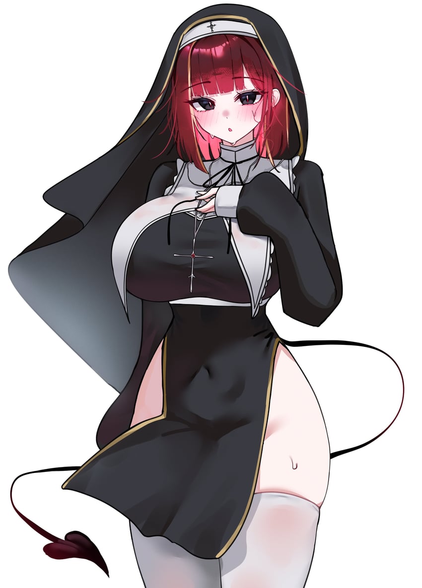 Stellive、绯音丽濑 1名女孩 脸红 乳房 恶魔娘 恶魔尾巴