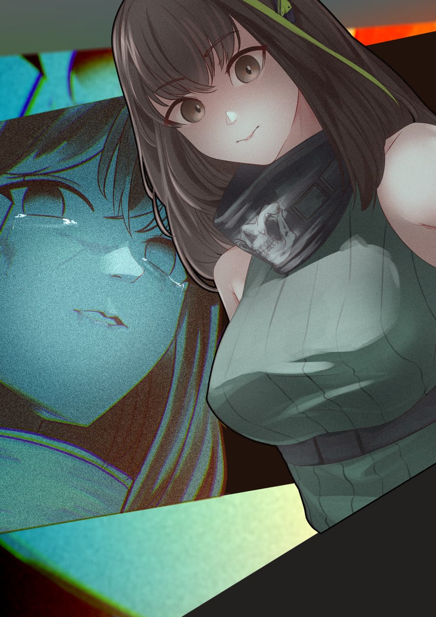 少女前线、M4A1 (少女前线)、M4A1 (改三) (少女前线) 1名女孩 头巾 颈部头巾 露肩 黑发