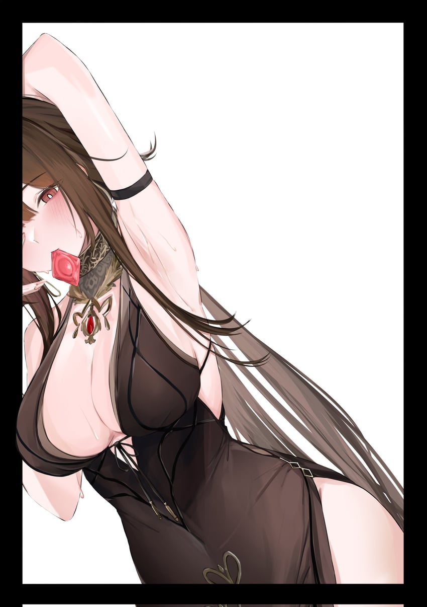 少女前线、少女前线2：追放、DSR-50 (少女前线) 1名女孩 手放在头后 腋下 齐刘海 乳房