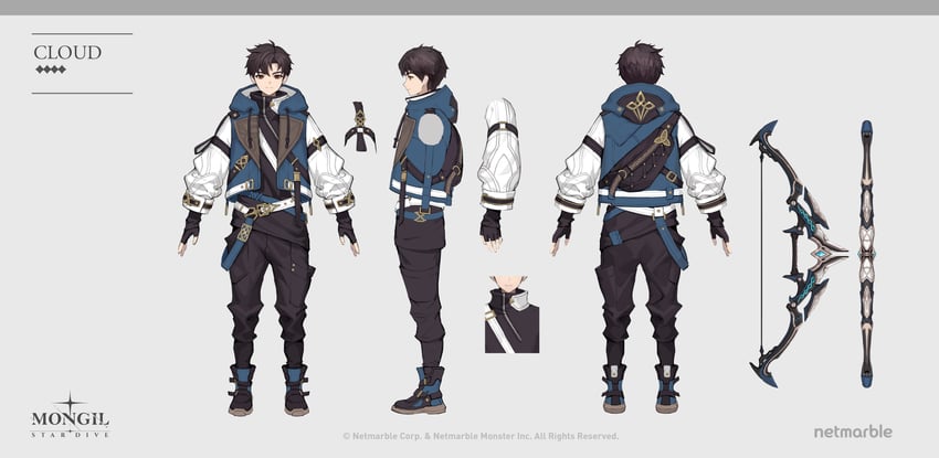 怪物驯服者：星潜、cloud (mongil: star dive) 1名男孩 黑色靴子 黑色手套 黑裤子 黑衬衫