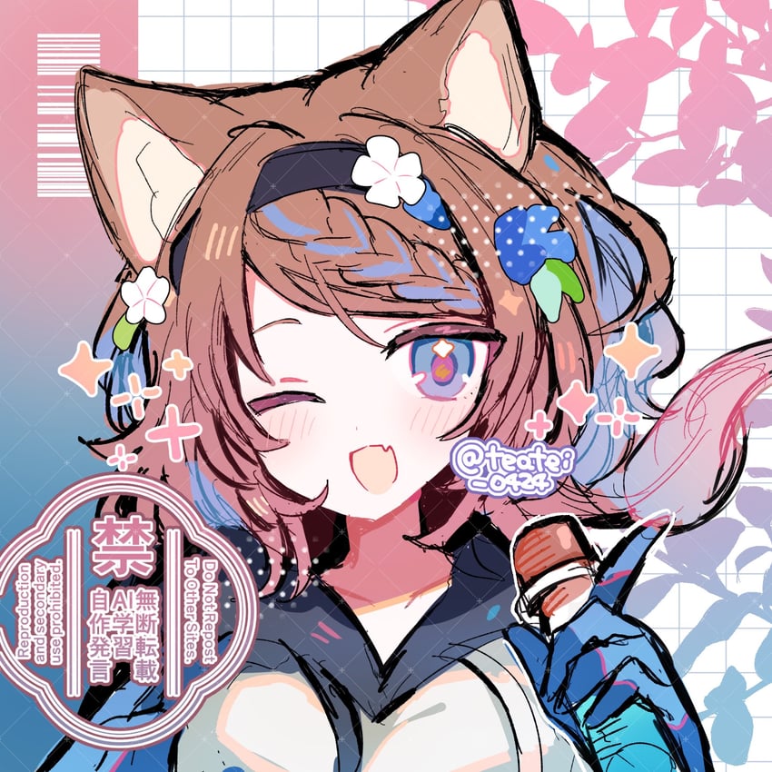 明日方舟、芳汀（明日方舟） 1名女孩 :D 微笑 兽耳 黑色发带