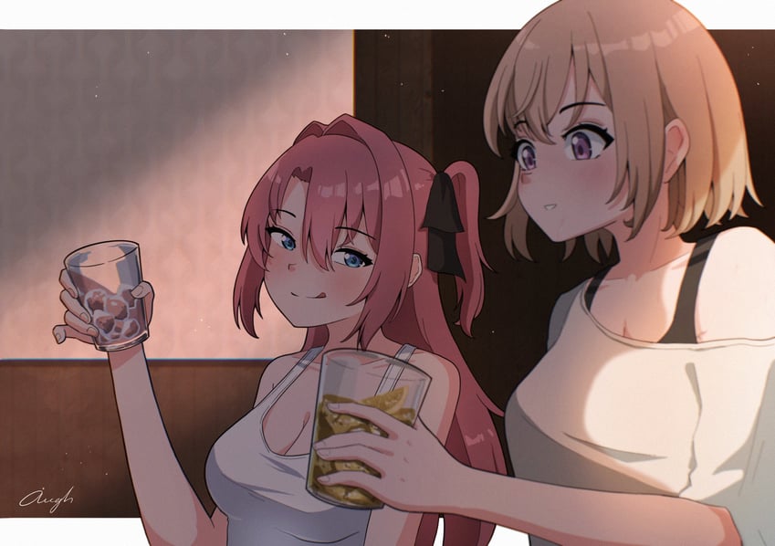 神稻牡丹：醉态如百合之花、上伊那牡丹、砺波伊吹 2名女孩 :q 酒 露肩 黑色丝带