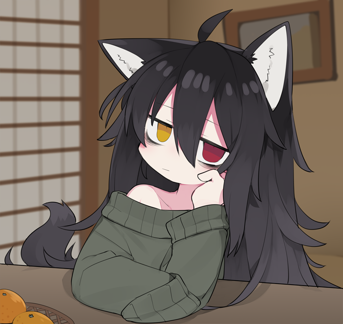 原创 1名女孩 呆毛 兽耳 眼袋 黑发