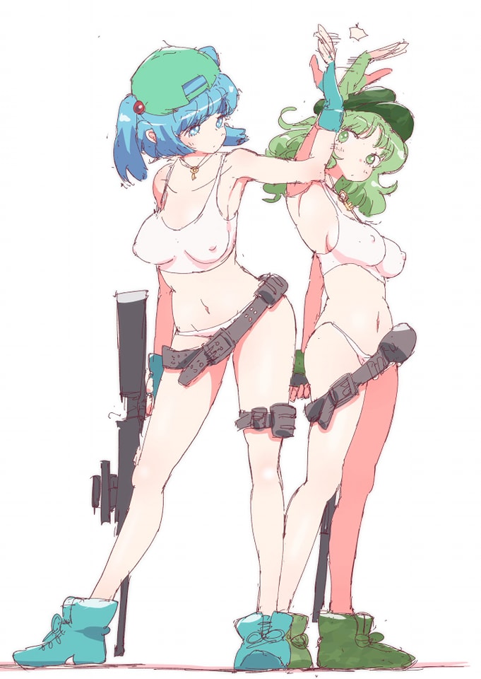 东方Project、河城荷取、山城高音 2名女孩 替换服装 腋下 反戴帽子 棒球帽