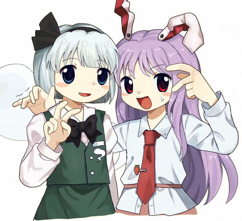 东方Project、魂魄妖梦、魂魄妖梦 (半灵) 2名女孩 兽耳 黑色蝴蝶结 黑色蝶形领结 黑色发带