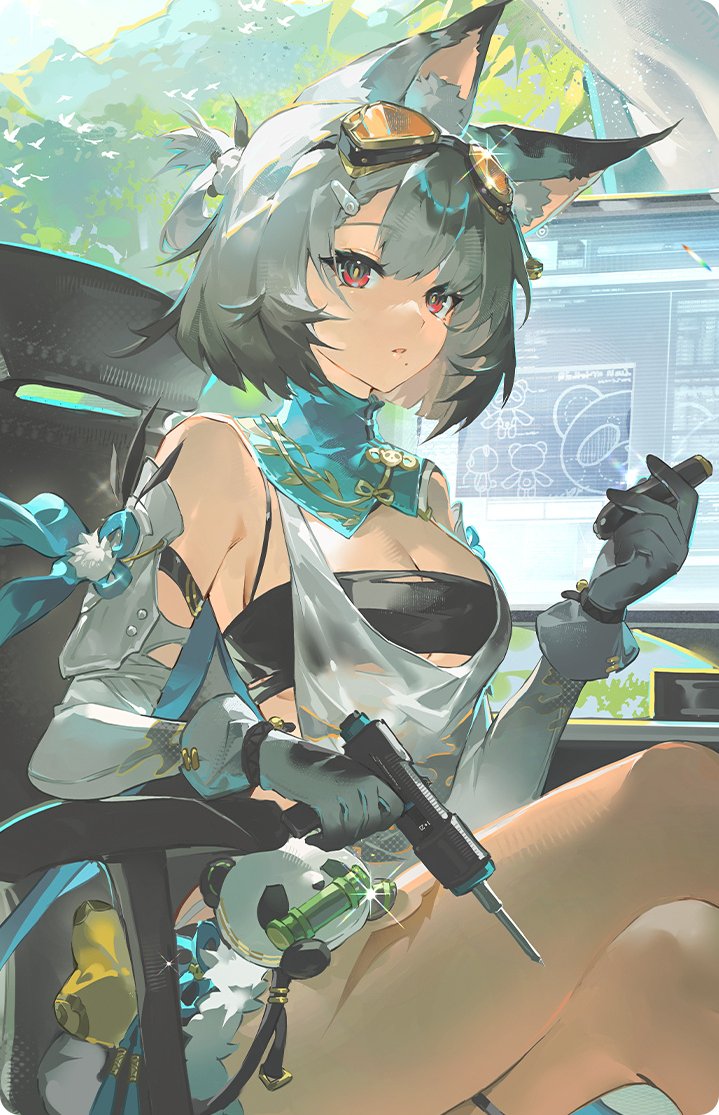深空之眼 兽耳 铃铛 腰包 黑色背心 乳房