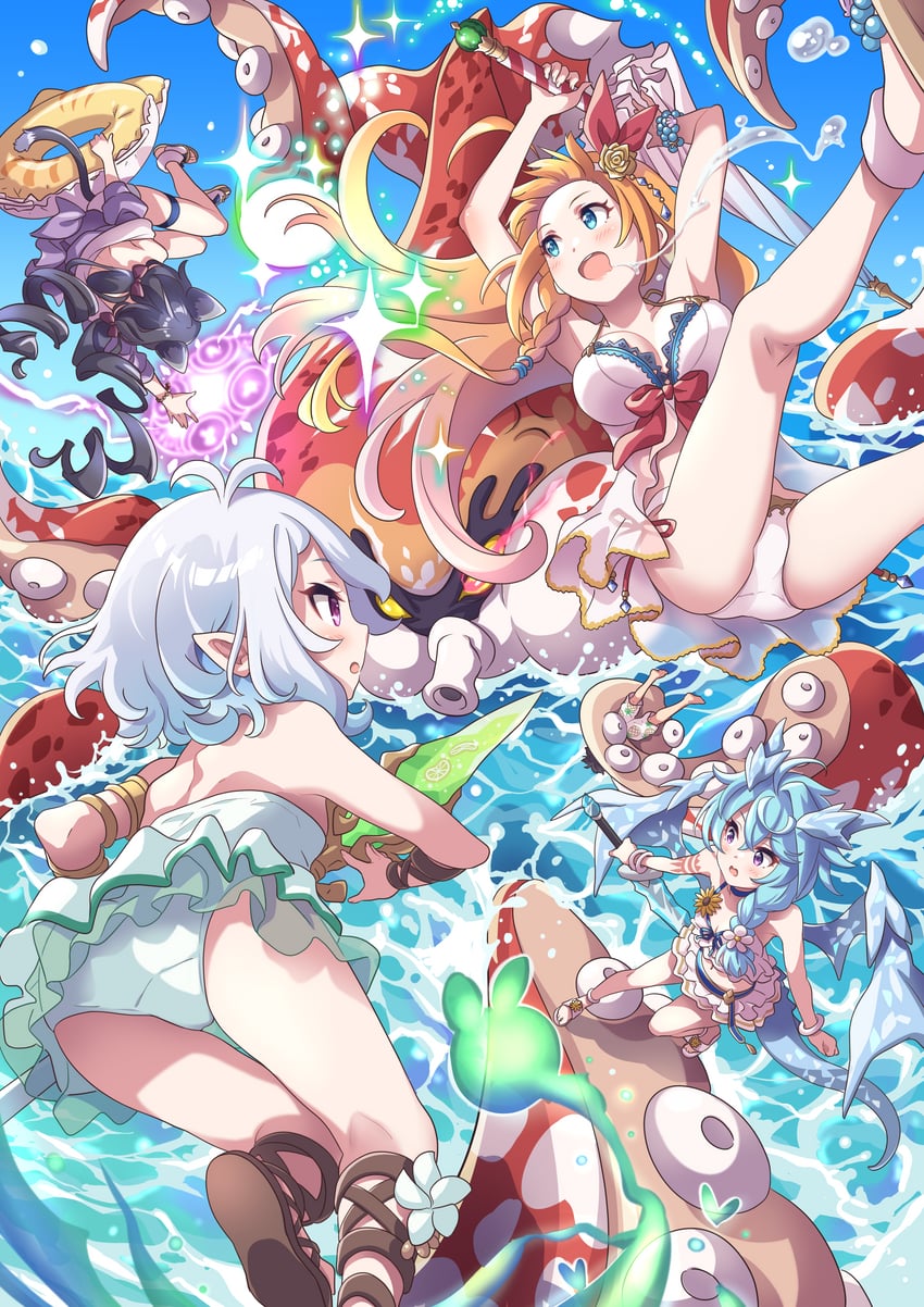 公主连结！、凯露 (公主连结)、凯露 (夏日) (公主连结) 4个女孩 兽耳 呆毛 手臂纹身 臂环