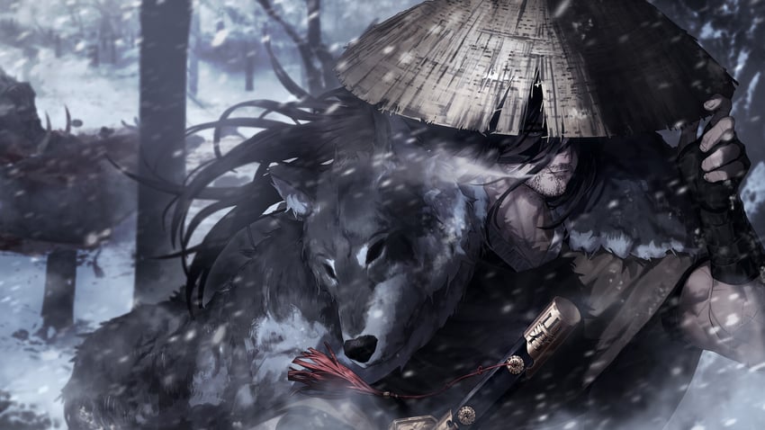 原创 1名男孩 动物 黑色手套 黑发 胡须