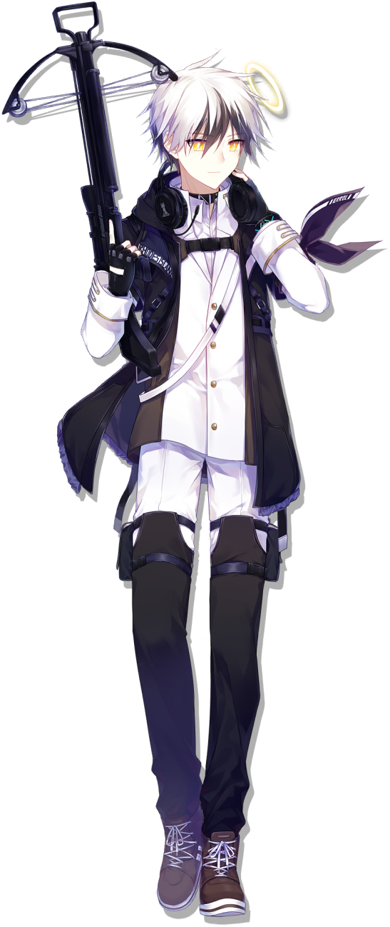 明日方舟、安德切尔(明日方舟) 1名男孩 闭嘴 弩 分离式裤子 眼睛在头发下可见