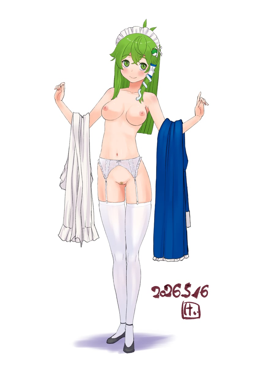 东方Project、东风谷早苗 1名女孩 替换服装 围裙 黑鞋 蓝色连衣裙