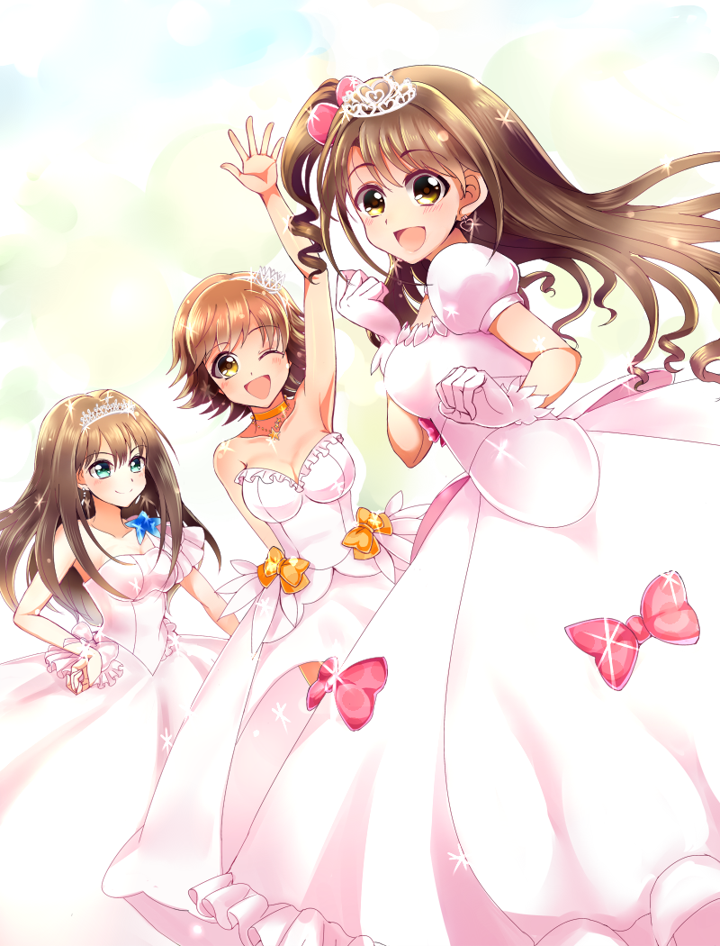 偶像大师、偶像大师 灰姑娘女孩、本田未央 3人女子 :D 微笑 不对称发型 蝴蝶结
