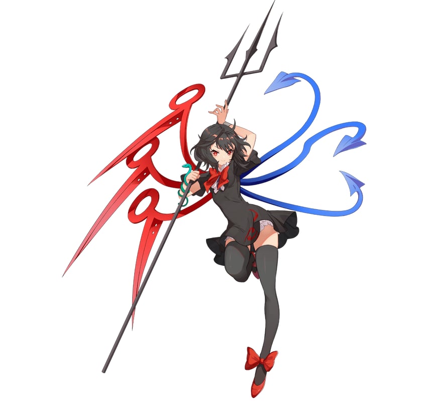 东方Project、东方阿尔卡迪亚记录、封兽鵺 1名女孩 不对称翅膀 黑色连衣裙 黑发 黑色过膝袜