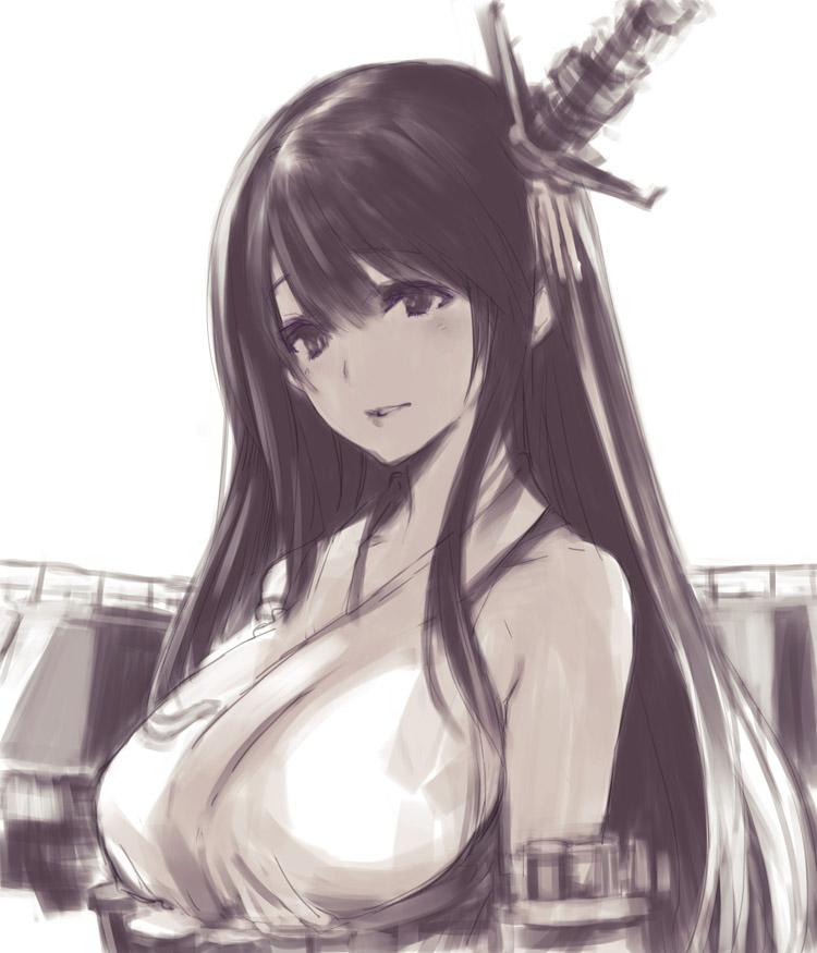 舰队Collection、扶桑 (舰队收藏) 1名女孩 乳房 露肩袖 发丝垂在眼睛之间 头部装备