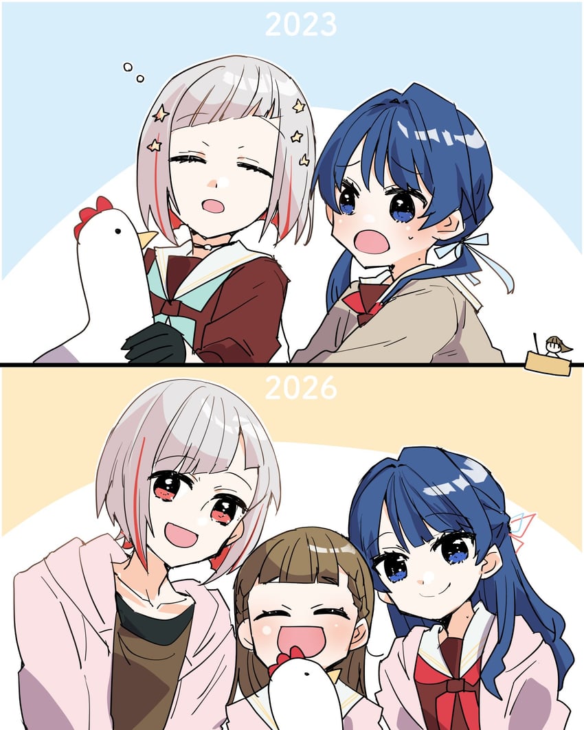 Love Live!、Love Live! 莲之空女学院学园偶像部、Love Live! 莲之空女学院学园偶像俱乐部 繁花庭院派对 3人女子 前后对比 繁花庭院派对夹克 蓝眼 波波头