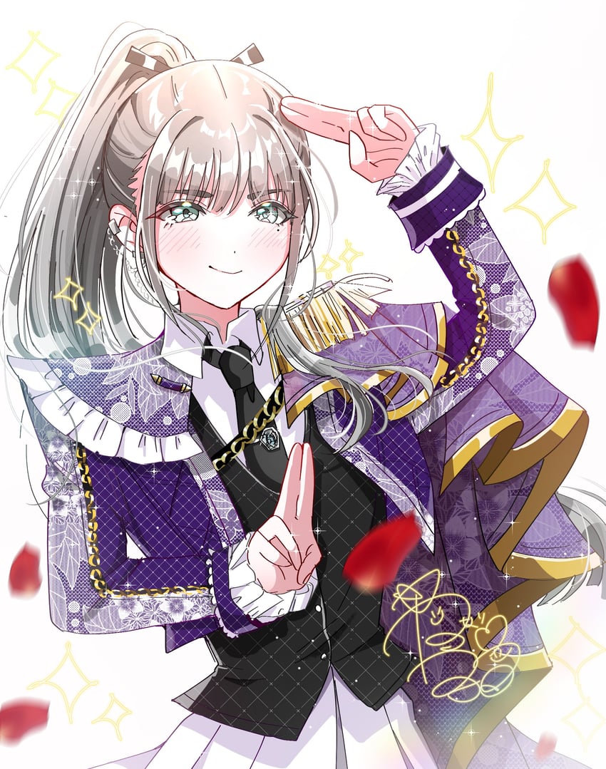学园偶像大师、偶像大师、sukisugite metsu! (m!lk) 1名女孩 黑发 黑色领带 蓝眼 闭嘴