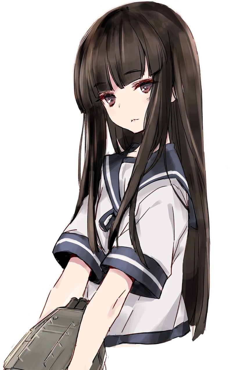 舰队Collection、初雪(舰队收藏) 1名女孩 黑发 蓝色水手领 齐刘海 棕眼睛