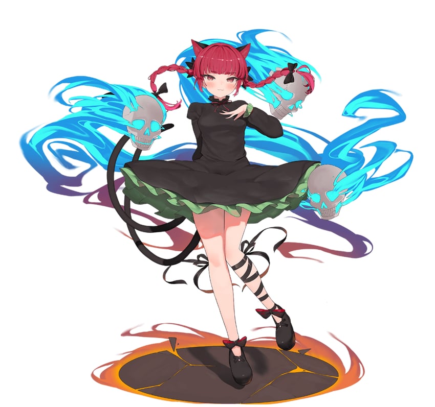 东方Project、东方阿尔卡迪亚记录、火焰猫燐 1名女孩 猫脸笑 兽耳 黑色蝴蝶结 黑色连衣裙