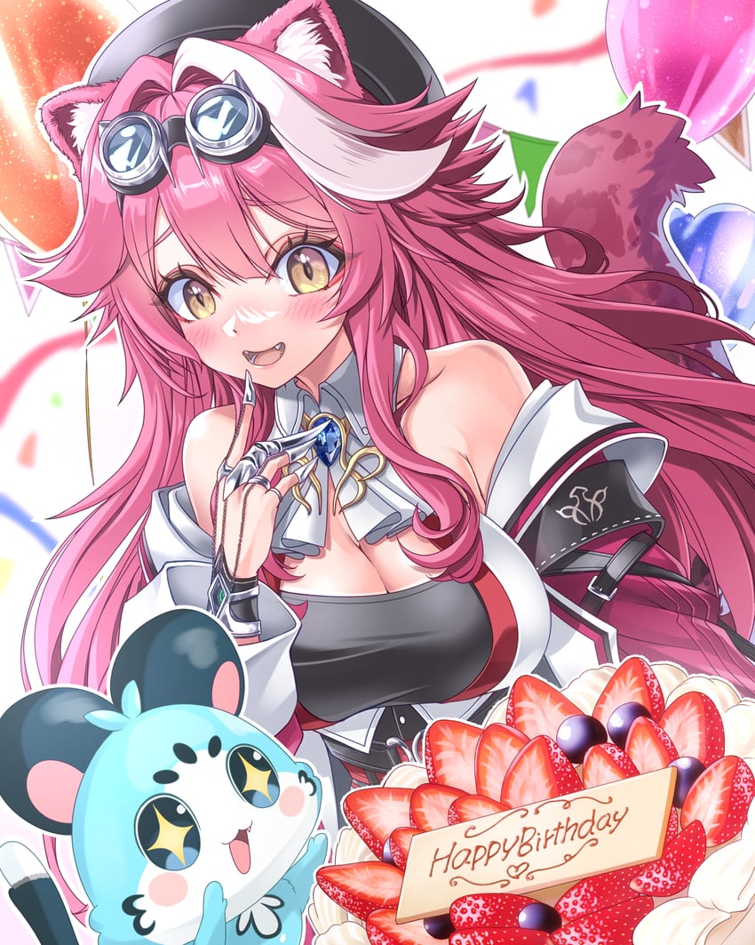 Hololive、Hololive英语、Chattino 1名女孩 兽耳毛 兽耳 气球 露肩