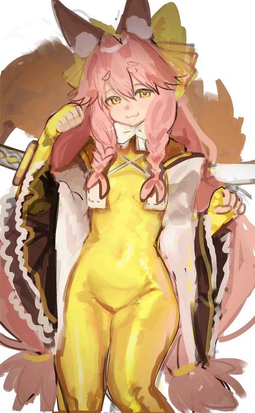 Fate/Samurai Remnant、Fate系列、玉藻亚里亚 (Fate) 1名女孩 兽耳 脸红 紧身连体衣 乳房