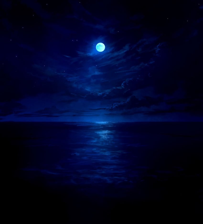 原创 蓝色主题 云 多云天空 满月 地平线