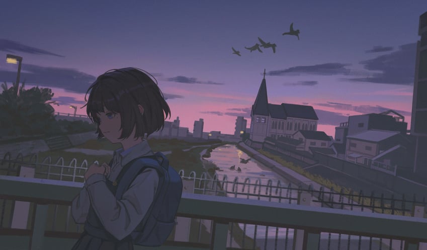 原创 1名女孩 动物 背包 包 鸟