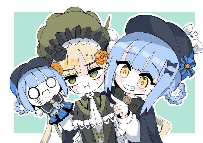 魔法少女的小镇审判、立花雪莉、外能范奈 2名女孩 :i (表情) 帽子上的鸟饰 黑色小披肩 黑花