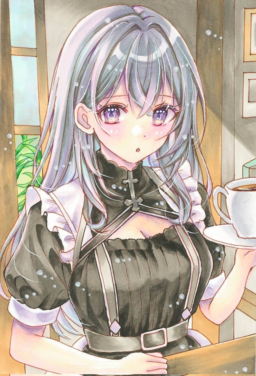 原创 1名女孩 惊讶 黑色连衣裙 黑色短坎肩 脸红