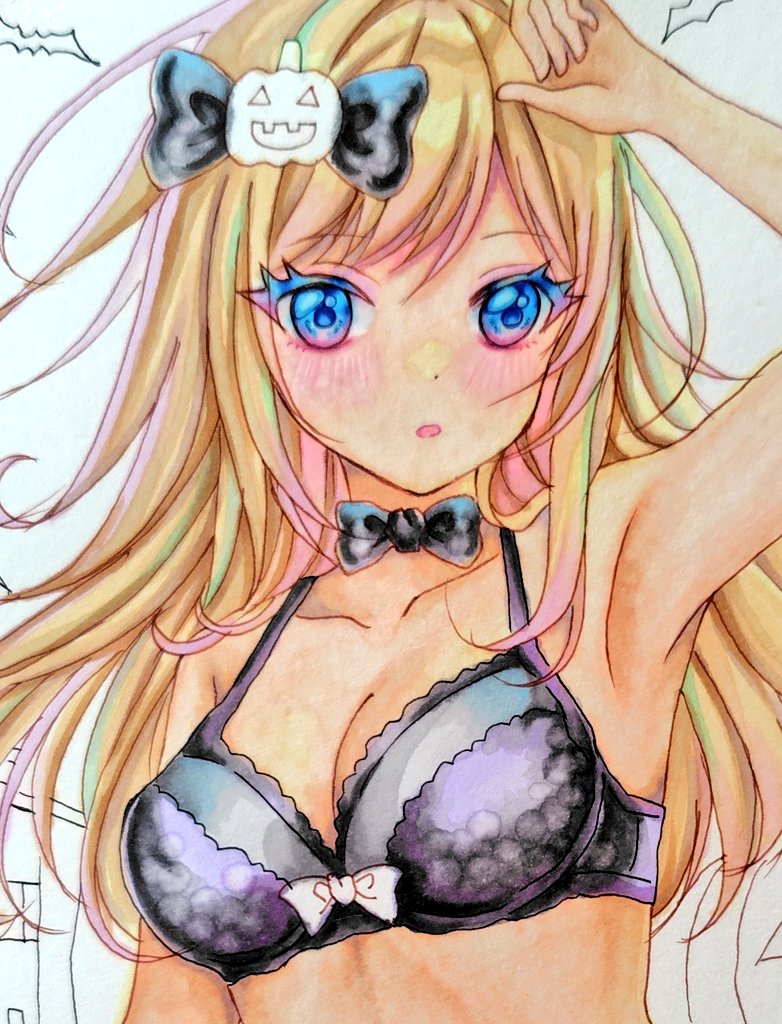 原创 1名女孩 举手 腋下 黑色蝴蝶结 黑色蝶形领结