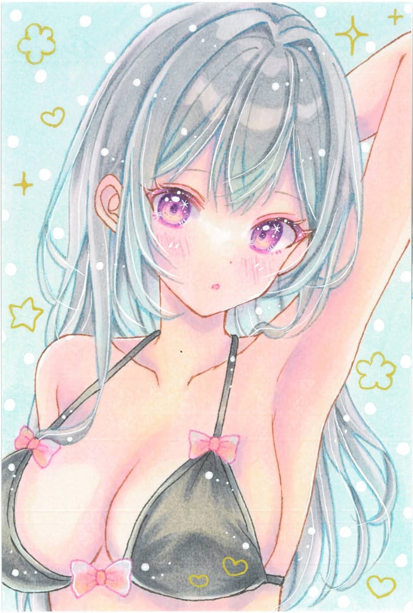 原创 1名女孩 惊讶 水色背景 手臂放在侧边 举手