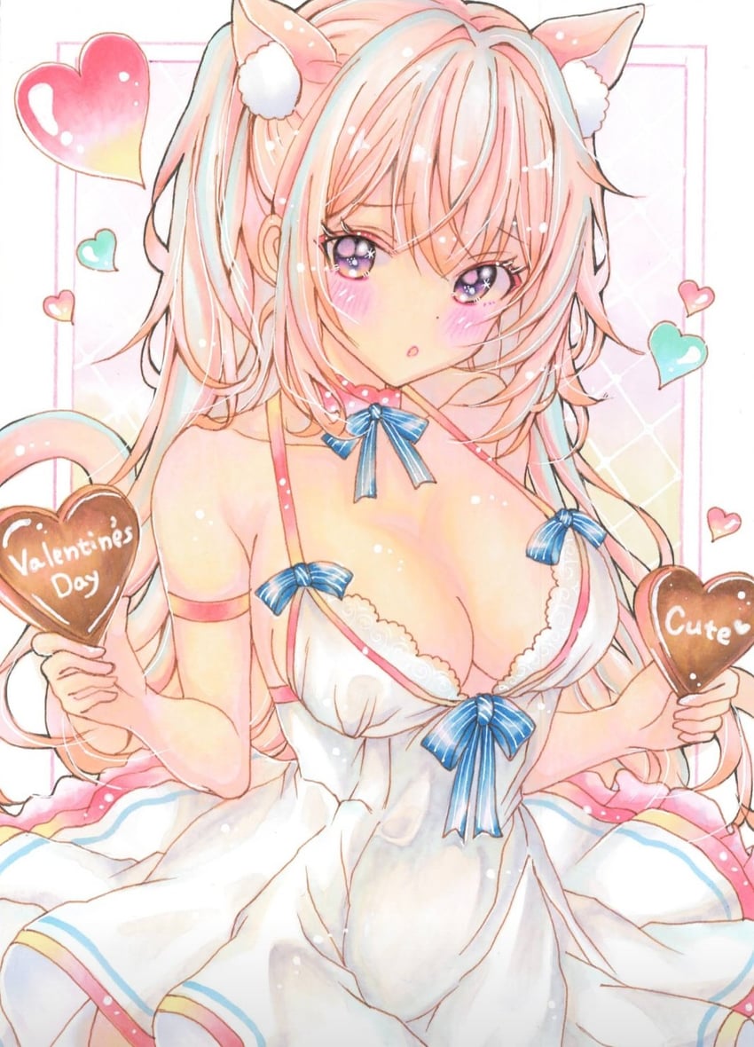原创 1名女孩 惊讶 兽耳毛 兽耳 蓝色蝴蝶结