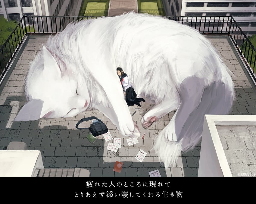 原创 1名女孩 动物 包 黑发 蓝色水手领