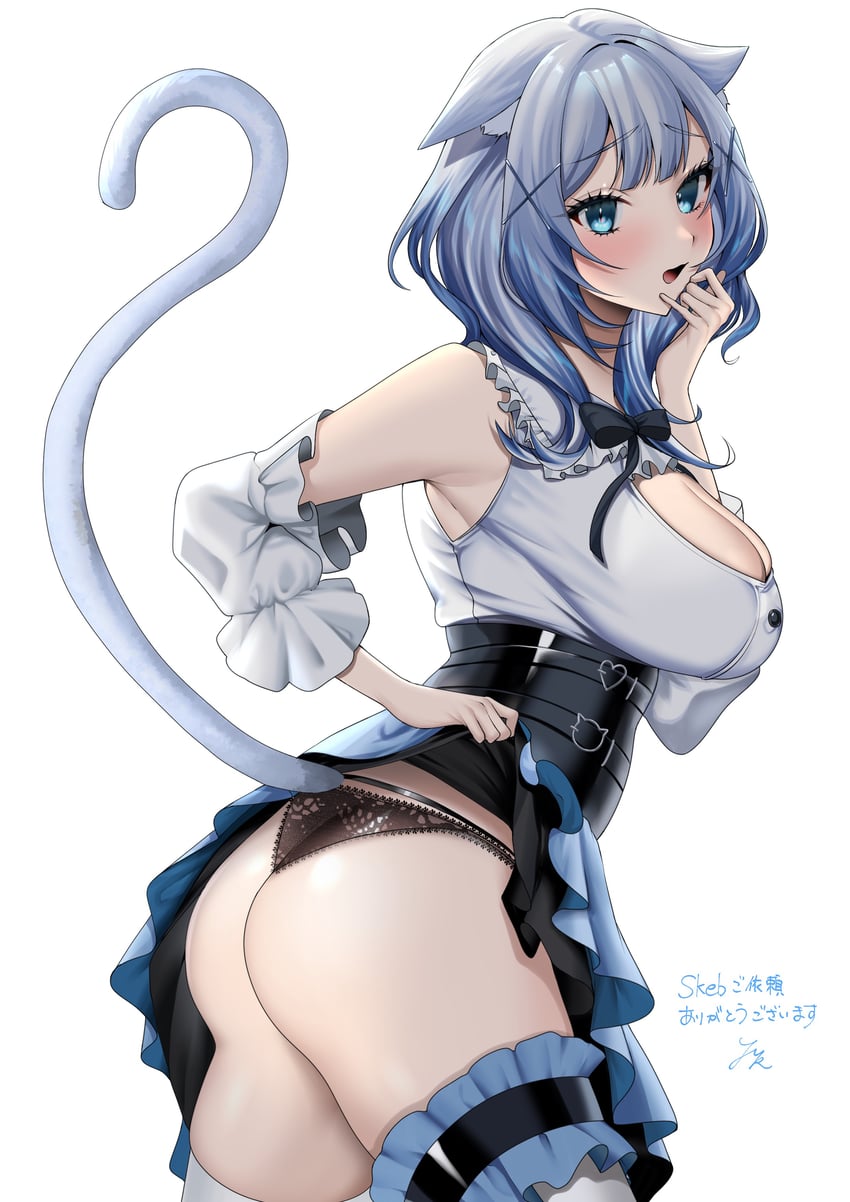 个人势虚拟主播、sihye (vtuber) 1名女孩 屁股 黑色内裤 蓝眼 蓝发