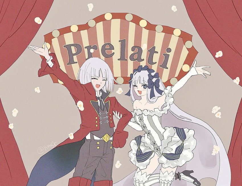 Fate/Grand Order、Fate系列、弗兰切斯卡·普雷拉蒂 (Fate) 1名男孩 1名女孩 举手 露肩 黑色蝴蝶结
