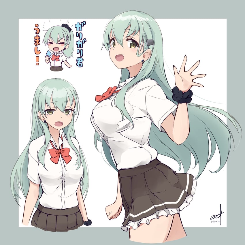 舰队Collection、铃谷 (舰队Collection)、铃谷改二 (舰队收藏) 1名女孩 改装服装 不同发型 黑色发圈 蝴蝶结