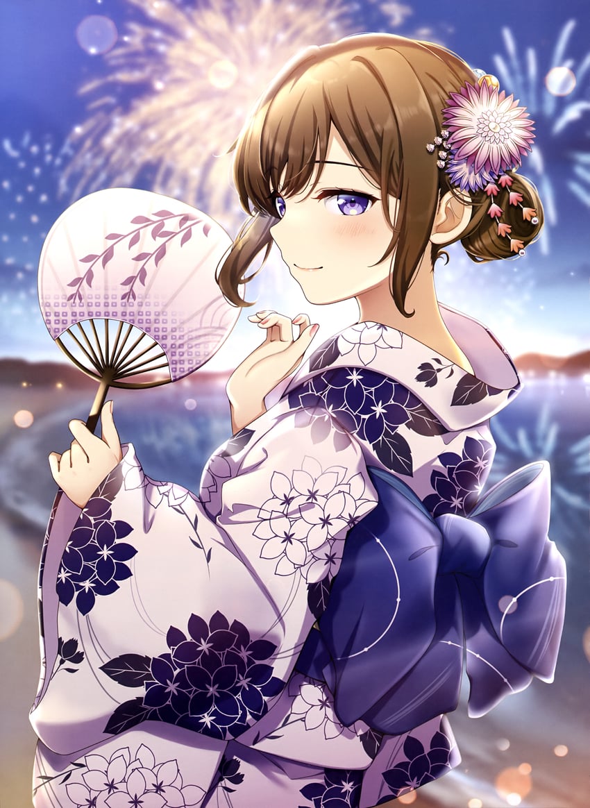 电击萌王、原创 1名女孩 烟花 模糊 模糊背景 棕发