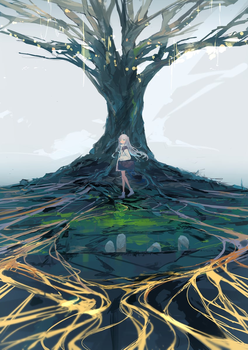 原创 1名女孩 呆毛 水色瞳 包 靴子