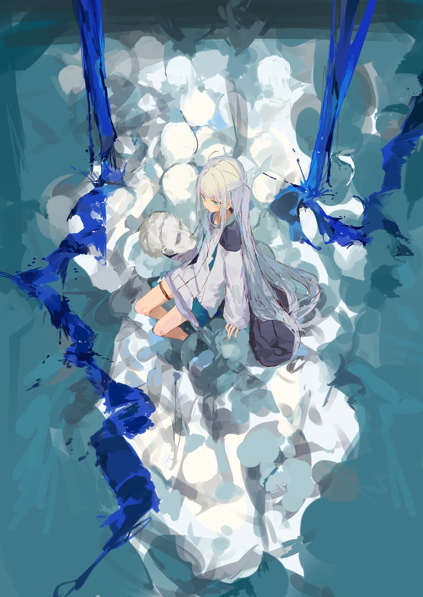 原创 1名女孩 呆毛 水色瞳 包 闭嘴