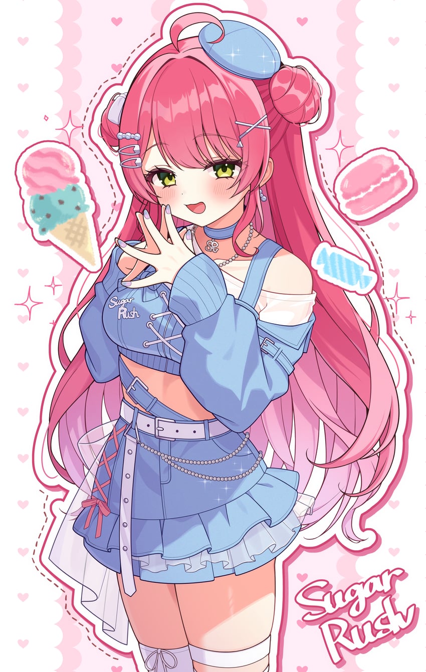 Hololive、樱巫女、sakura miko (11th costume) 1名女孩 呆毛 不对称腿部穿着 腰带 蓝色皮带