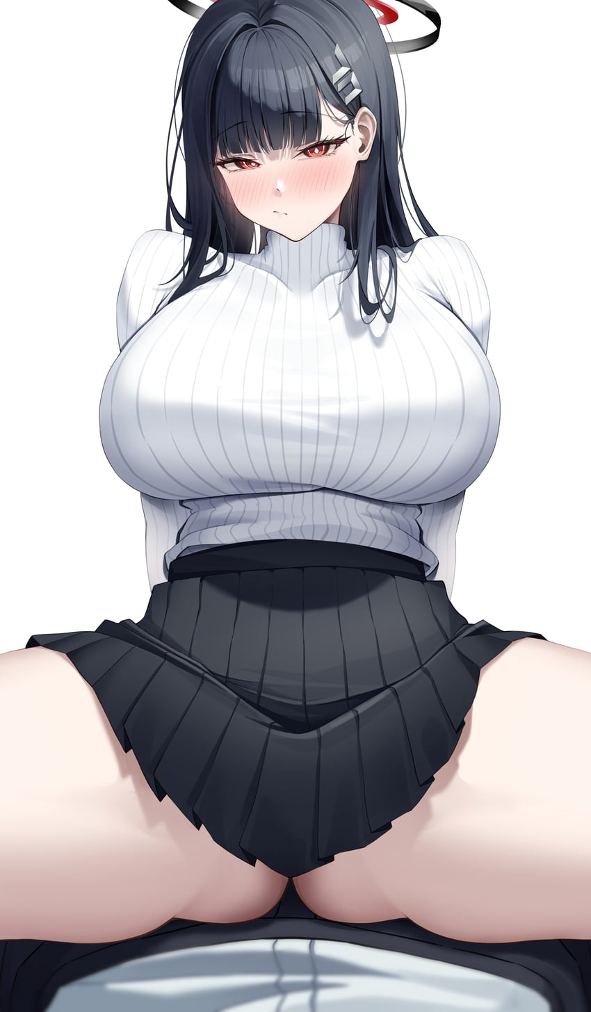 蔚蓝档案、莉央 (碧蓝档案) 1名女孩 替换服装 黑发 黑色光环 黑裤子
